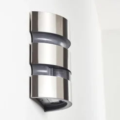 Applique Murale D'Exterieur Kolding Led Acier Inoxydable, Noir, 1 Lumiere, Detecteur De Mouvement