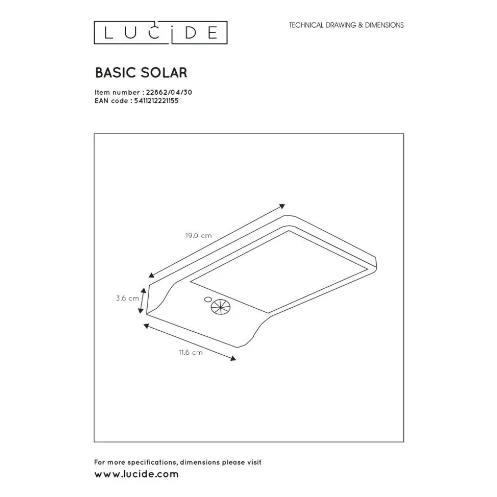 Applique Murale D'Exterieur Lucide Basic Led Noir, 1 Lumiere, Detecteur De Mouvement
