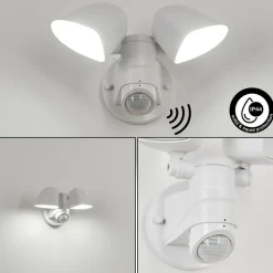 Applique Murale D'Exterieur Langra Led Blanc, 2 Lumieres, Detecteur De Mouvement