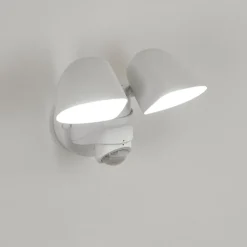 Applique Murale D'Exterieur Langra Led Blanc, 2 Lumieres, Detecteur De Mouvement