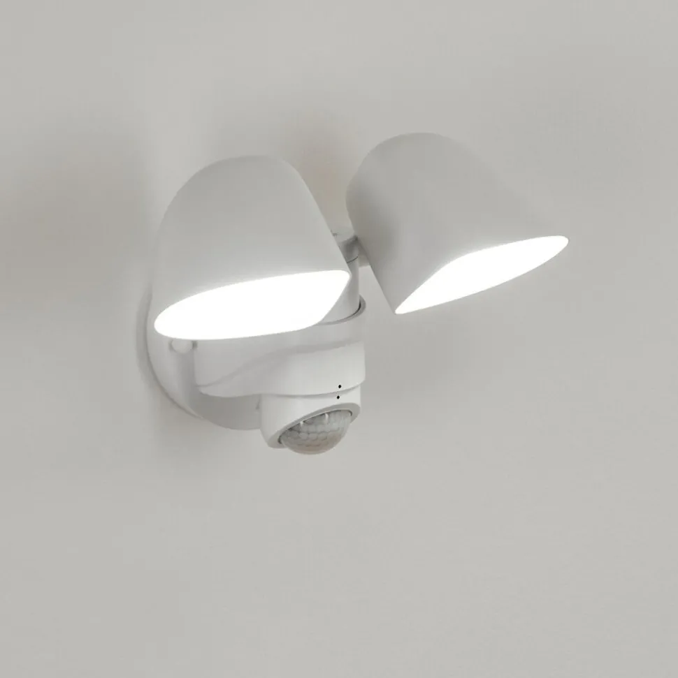 Applique Murale D'Exterieur Langra Led Blanc, 2 Lumieres, Detecteur De Mouvement