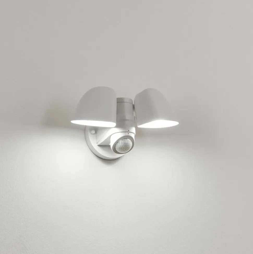 Applique Murale D'Exterieur Langra Led Blanc, 2 Lumieres, Detecteur De Mouvement