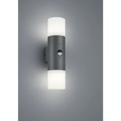 Applique Murale D'Exterieur Trio Hoosic Anthracite, 2 Lumieres, Detecteur De Mouvement