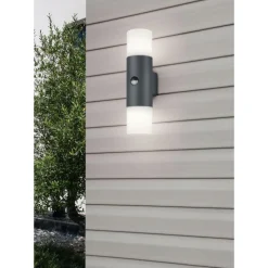 Applique Murale D'Exterieur Trio Hoosic Anthracite, 2 Lumieres, Detecteur De Mouvement