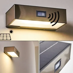 Applique Murale D'Exterieur Attu Led Nickel Mat, 1 Lumiere, Detecteur De Mouvement