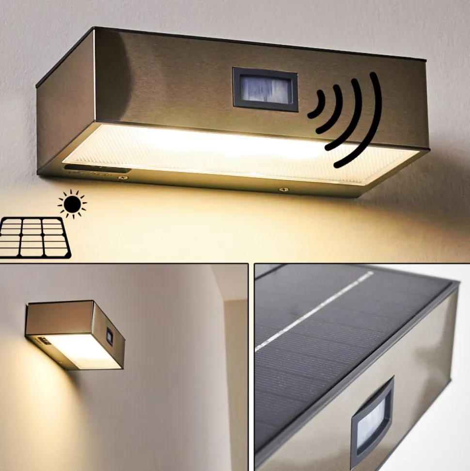 Applique Murale D'Exterieur Attu Led Nickel Mat, 1 Lumiere, Detecteur De Mouvement