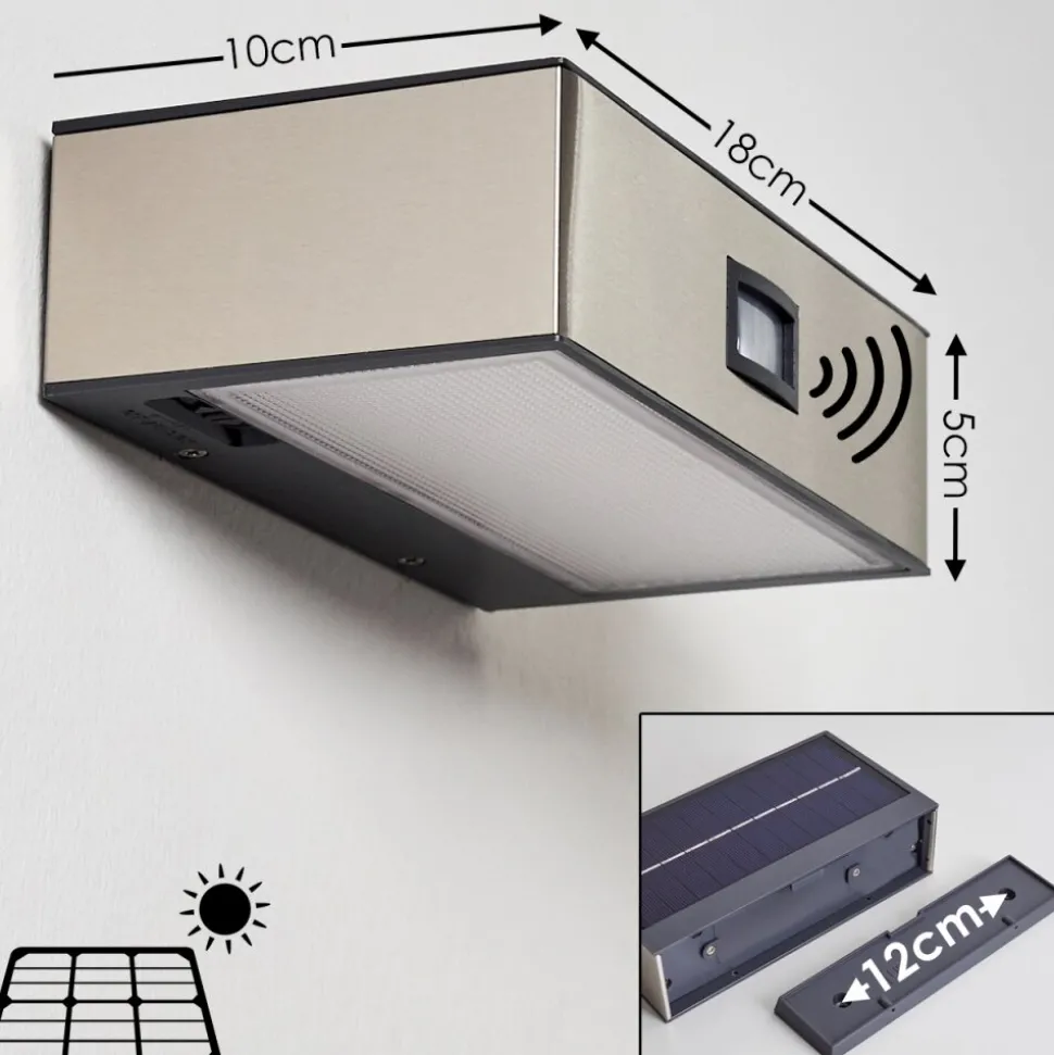 Applique Murale D'Exterieur Attu Led Nickel Mat, 1 Lumiere, Detecteur De Mouvement