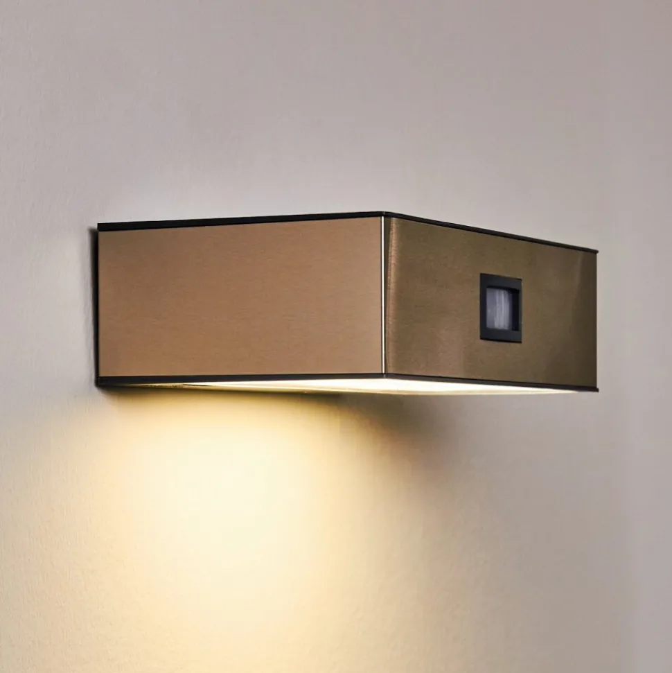 Applique Murale D'Exterieur Attu Led Nickel Mat, 1 Lumiere, Detecteur De Mouvement