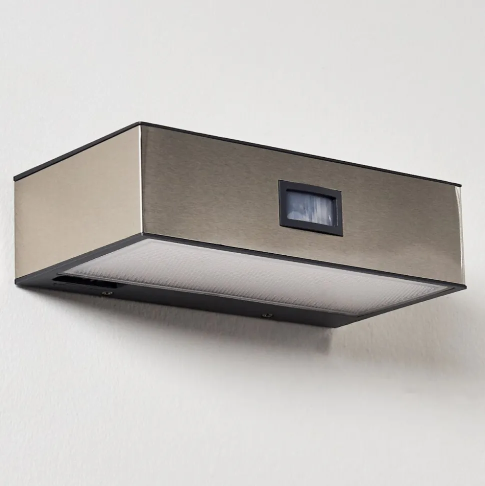 Applique Murale D'Exterieur Attu Led Nickel Mat, 1 Lumiere, Detecteur De Mouvement