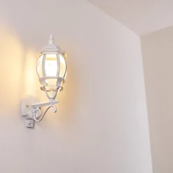 Applique Murale D'Exterieur Lentua Blanc, 1 Lumiere, Detecteur De Mouvement