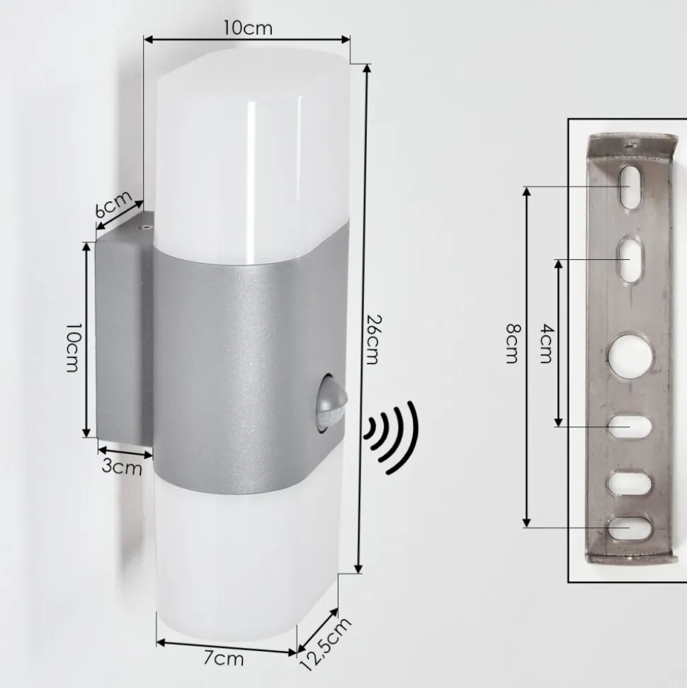 Applique Murale D'Exterieur Belerda Led Gris, 2 Lumieres, Detecteur De Mouvement
