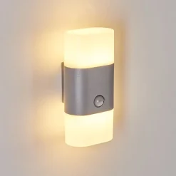 Applique Murale D'Exterieur Belerda Led Gris, 2 Lumieres, Detecteur De Mouvement