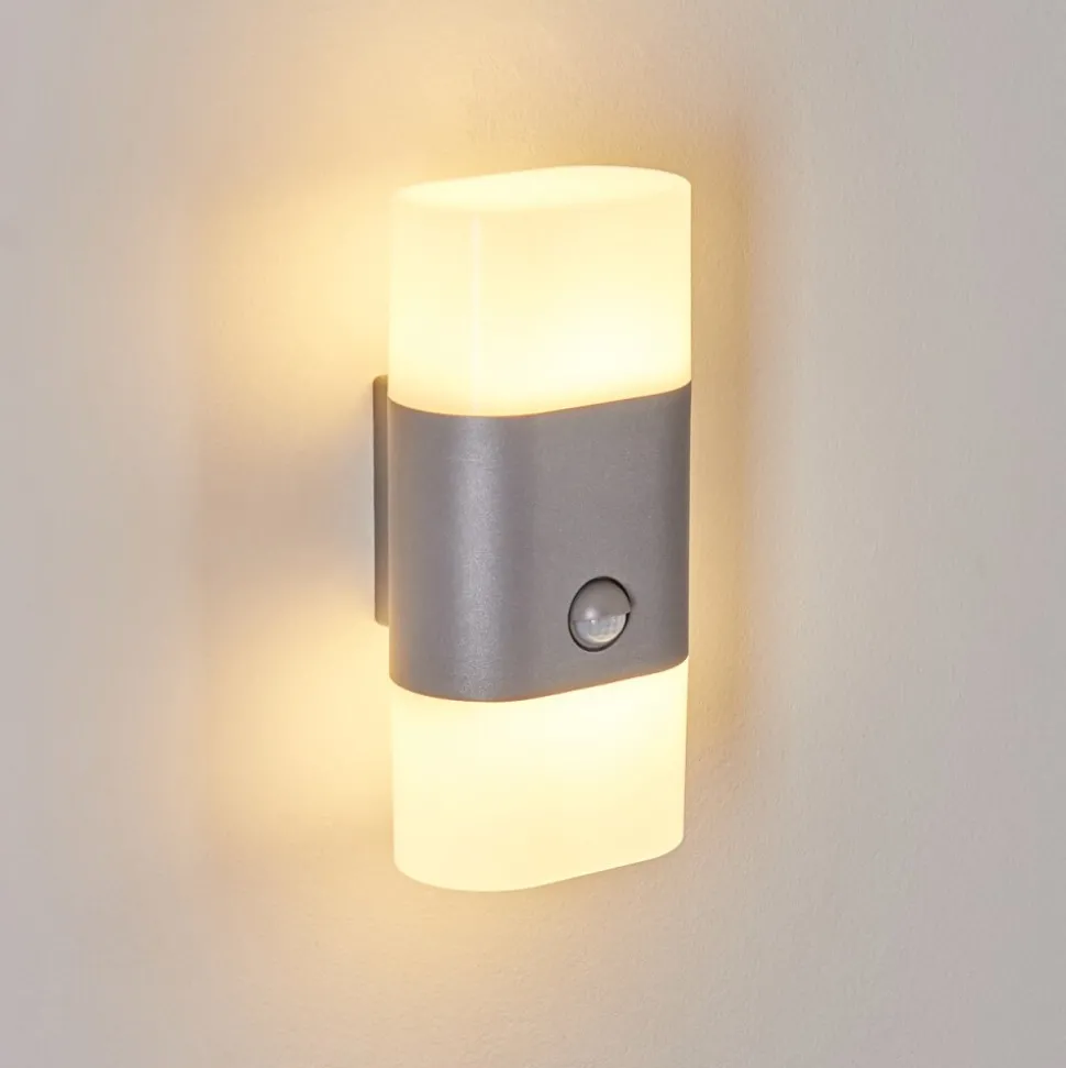 Applique Murale D'Exterieur Belerda Led Gris, 2 Lumieres, Detecteur De Mouvement
