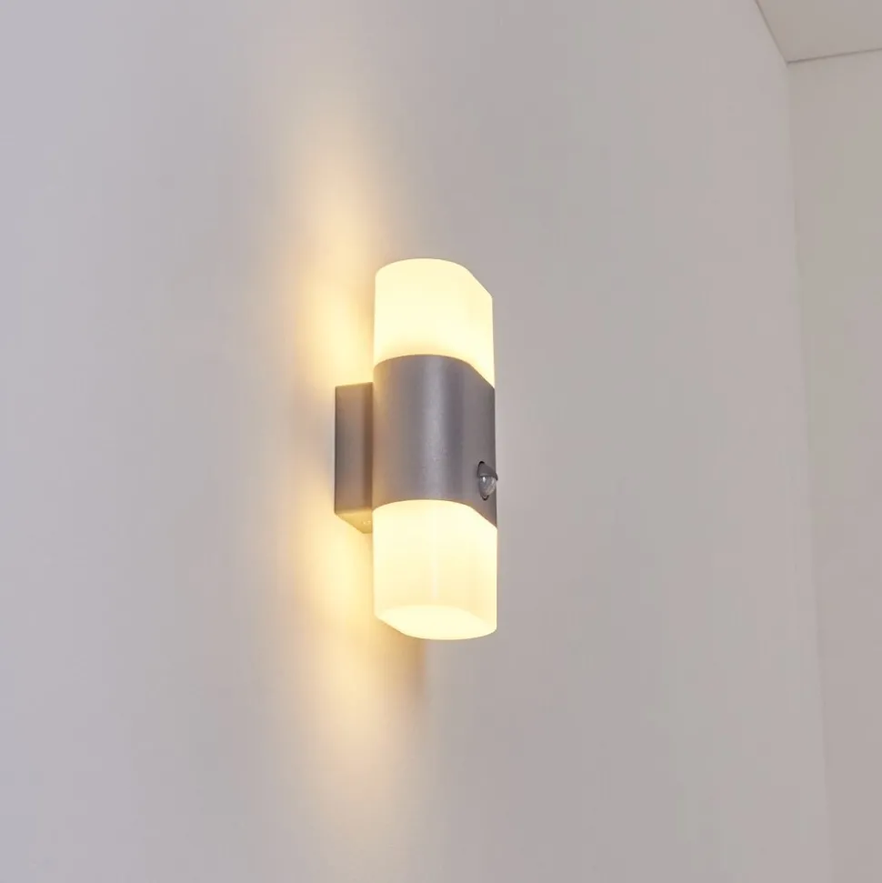 Applique Murale D'Exterieur Belerda Led Gris, 2 Lumieres, Detecteur De Mouvement