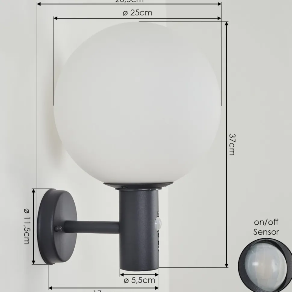 Applique Murale D'Exterieur Bubodefo Anthracite, 1 Lumiere, Detecteur De Mouvement