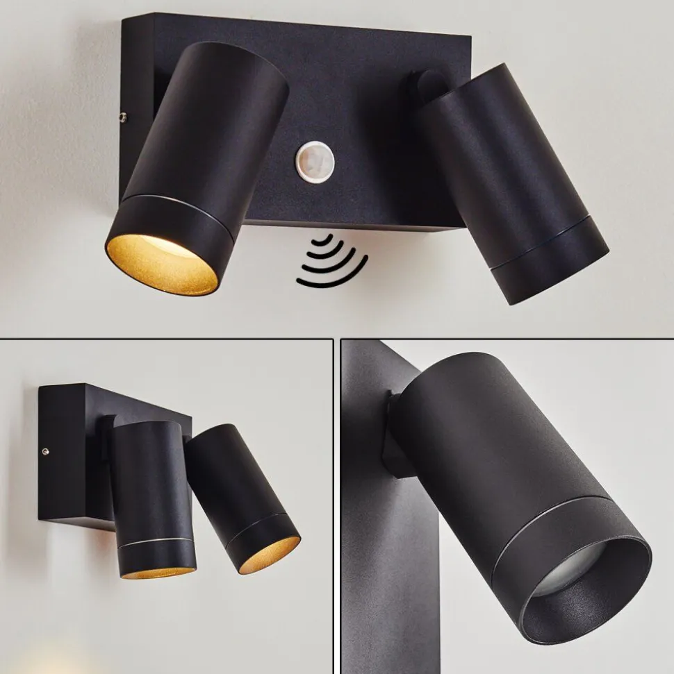 Applique Murale D'Exterieur Hakamken Noir, 2 Lumieres, Detecteur De Mouvement