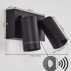 Applique Murale D'Exterieur Hakamken Noir, 2 Lumieres, Detecteur De Mouvement