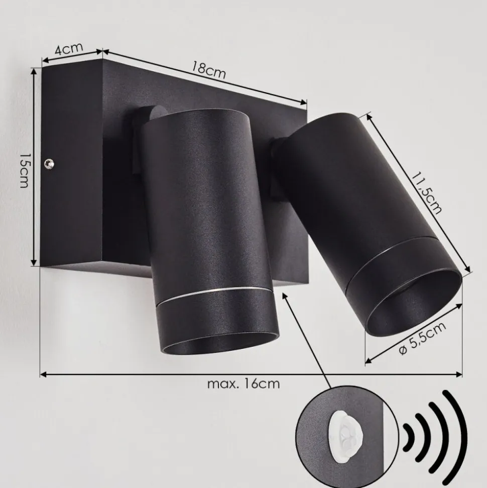 Applique Murale D'Exterieur Hakamken Noir, 2 Lumieres, Detecteur De Mouvement