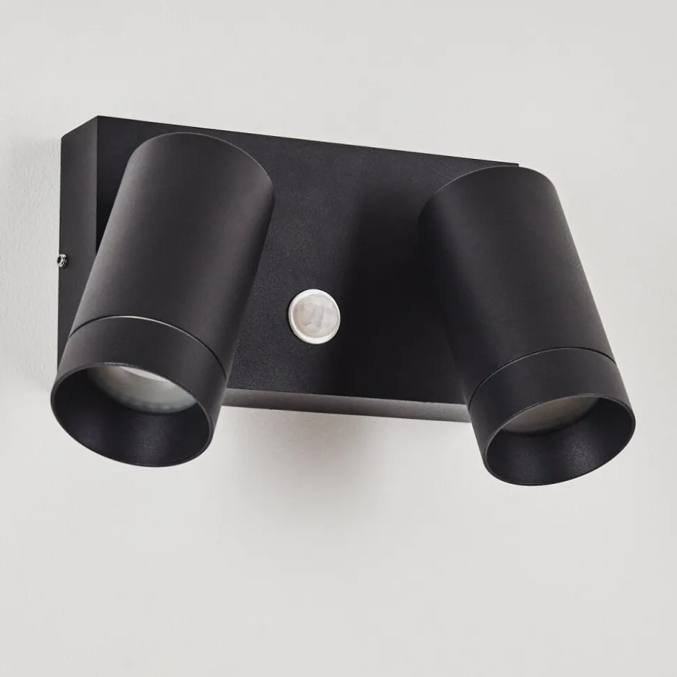 Applique Murale D'Exterieur Hakamken Noir, 2 Lumieres, Detecteur De Mouvement