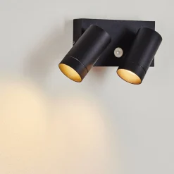 Applique Murale D'Exterieur Hakamken Noir, 2 Lumieres, Detecteur De Mouvement