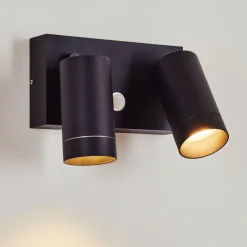 Applique Murale D'Exterieur Hakamken Noir, 2 Lumieres, Detecteur De Mouvement