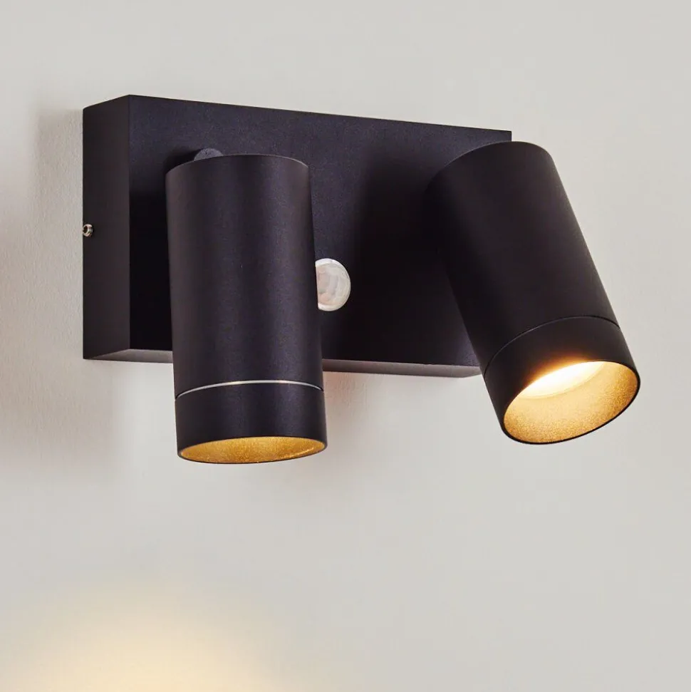 Applique Murale D'Exterieur Hakamken Noir, 2 Lumieres, Detecteur De Mouvement
