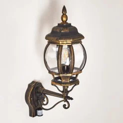 Applique Murale D'Exterieur Lentua Brun Dore, 1 Lumiere, Detecteur De Mouvement