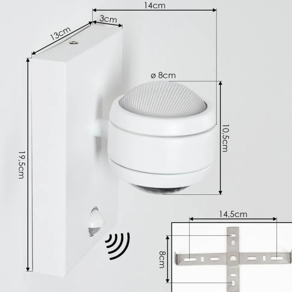 Applique Murale D'Exterieur Borlo Led Blanc, 2 Lumieres, Detecteur De Mouvement
