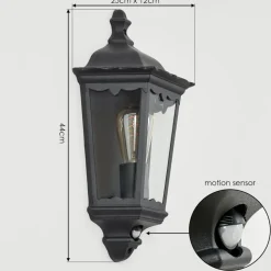 Applique Murale D'Exterieurhongkong Noir, 1 Lumiere, Detecteur De Mouvement