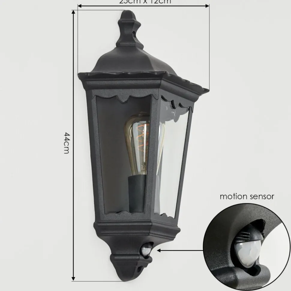 Applique Murale D'Exterieurhongkong Noir, 1 Lumiere, Detecteur De Mouvement