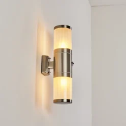 Applique Murale D'Exterieur Tolsona Acier Inoxydable, 2 Lumieres, Detecteur De Mouvement