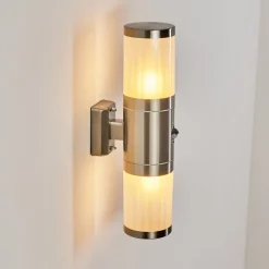 Applique Murale D'Exterieur Tolsona Acier Inoxydable, 2 Lumieres, Detecteur De Mouvement