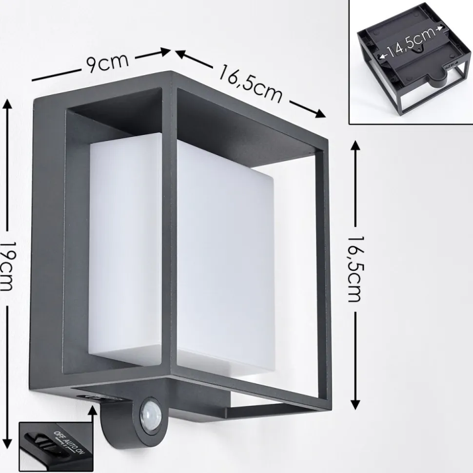Applique Murale D'Exterieur Lansing Led Anthracite, 1 Lumiere, Detecteur De Mouvement