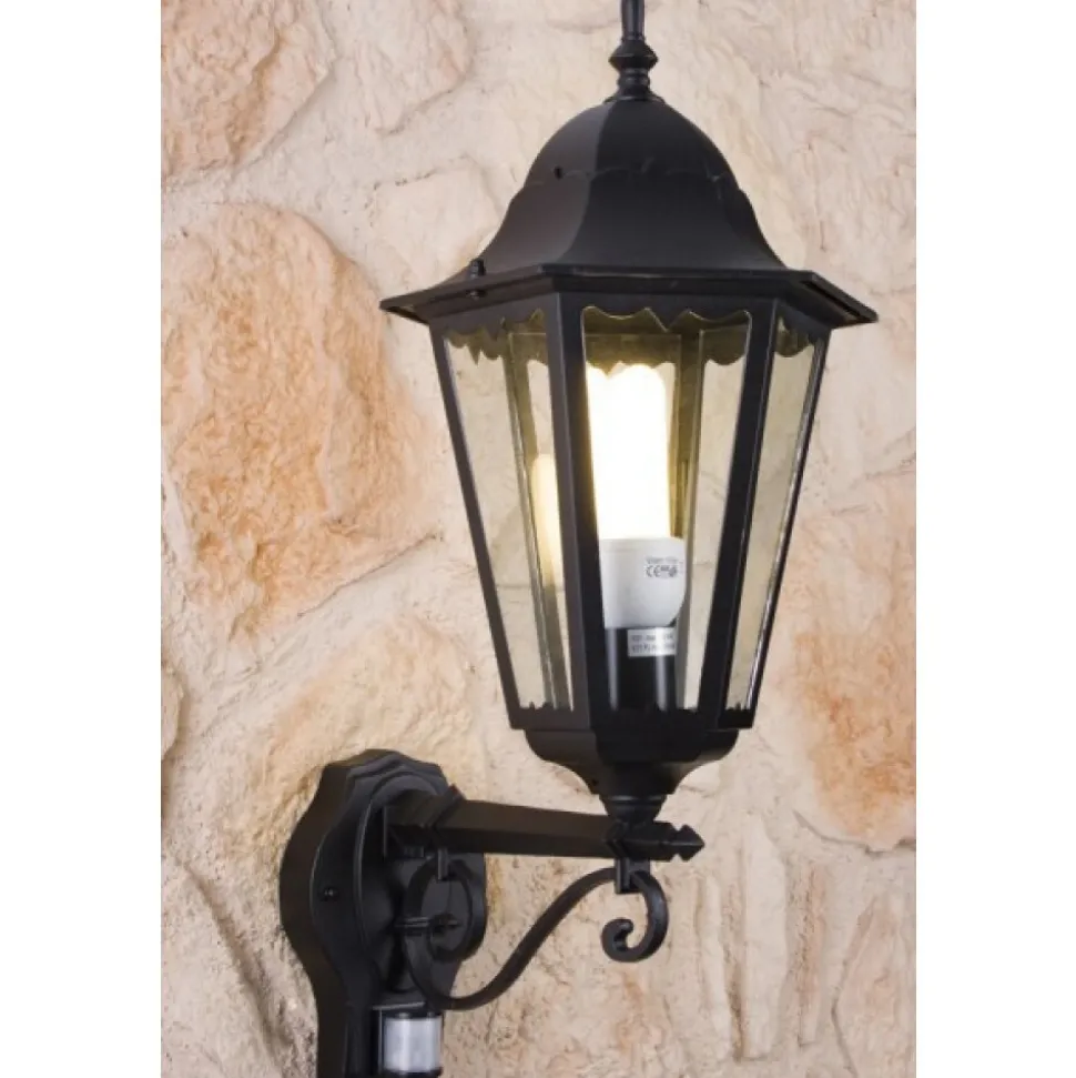 Applique Murale D'Exterieur Lutec Bristol Noir, Transparent, 1 Lumiere, Detecteur De Mouvement
