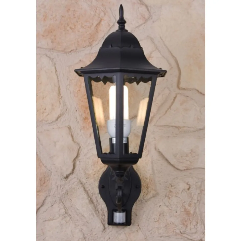 Applique Murale D'Exterieur Lutec Bristol Noir, Transparent, 1 Lumiere, Detecteur De Mouvement