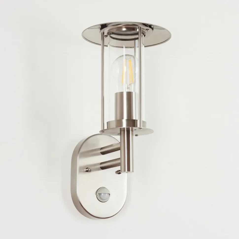 Applique Murale D'Exterieurgray Acier Inoxydable, 1 Lumiere, Detecteur De Mouvement