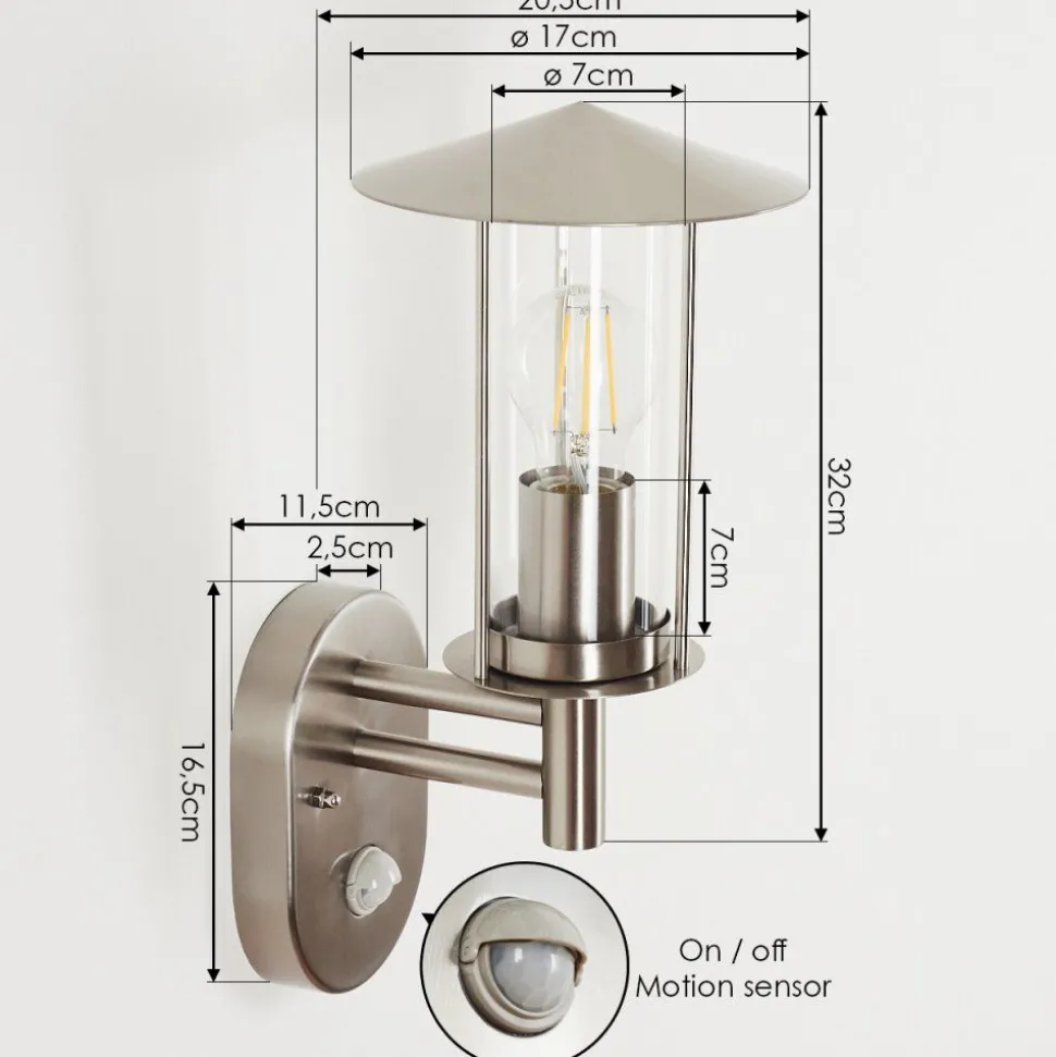 Applique Murale D'Exterieurgray Acier Inoxydable, 1 Lumiere, Detecteur De Mouvement