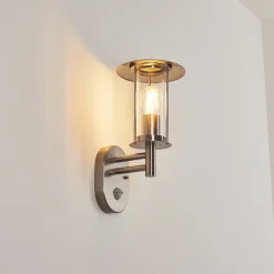 Applique Murale D'Exterieurgray Acier Inoxydable, 1 Lumiere, Detecteur De Mouvement