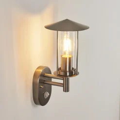 Applique Murale D'Exterieurgray Acier Inoxydable, 1 Lumiere, Detecteur De Mouvement