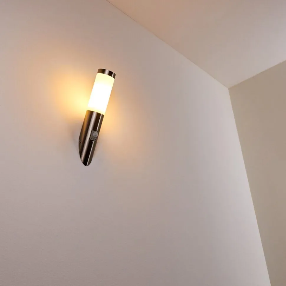 Applique Murale D'Exterieur Norburg Acier Inoxydable, 1 Lumiere, Detecteur De Mouvement