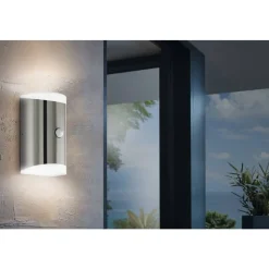 Applique Murale D'Exterieur Eglo Carpinera Led Acier Inoxydable, 2 Lumieres, Detecteur De Mouvement