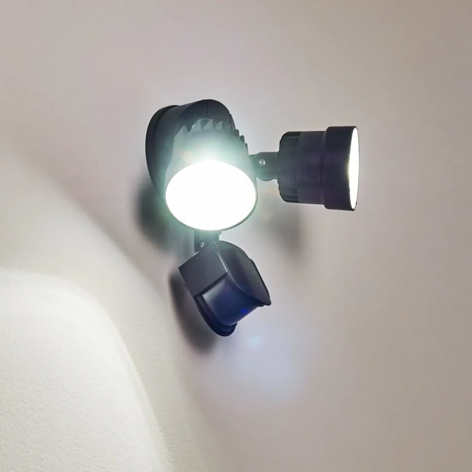 Applique Murale D'Exterieur Emmerlev Led Noir, 2 Lumieres, Detecteur De Mouvement