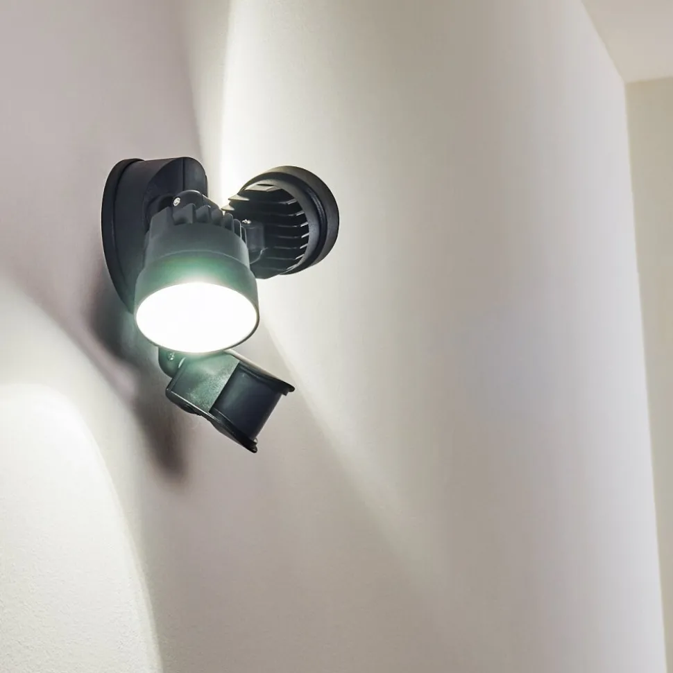 Applique Murale D'Exterieur Emmerlev Led Noir, 2 Lumieres, Detecteur De Mouvement
