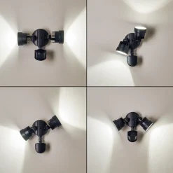 Applique Murale D'Exterieur Emmerlev Led Noir, 2 Lumieres, Detecteur De Mouvement
