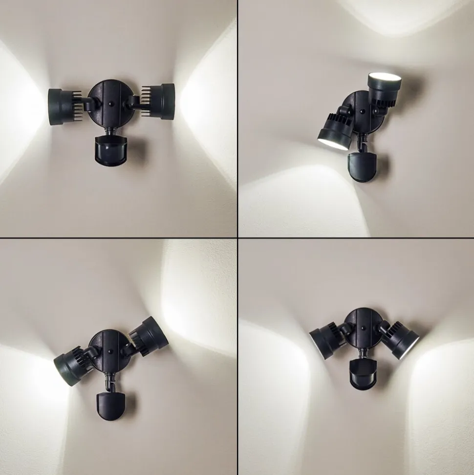 Applique Murale D'Exterieur Emmerlev Led Noir, 2 Lumieres, Detecteur De Mouvement