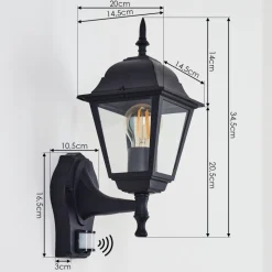 Applique Murale D'Exterieur Naofe Noir, 1 Lumiere, Detecteur De Mouvement