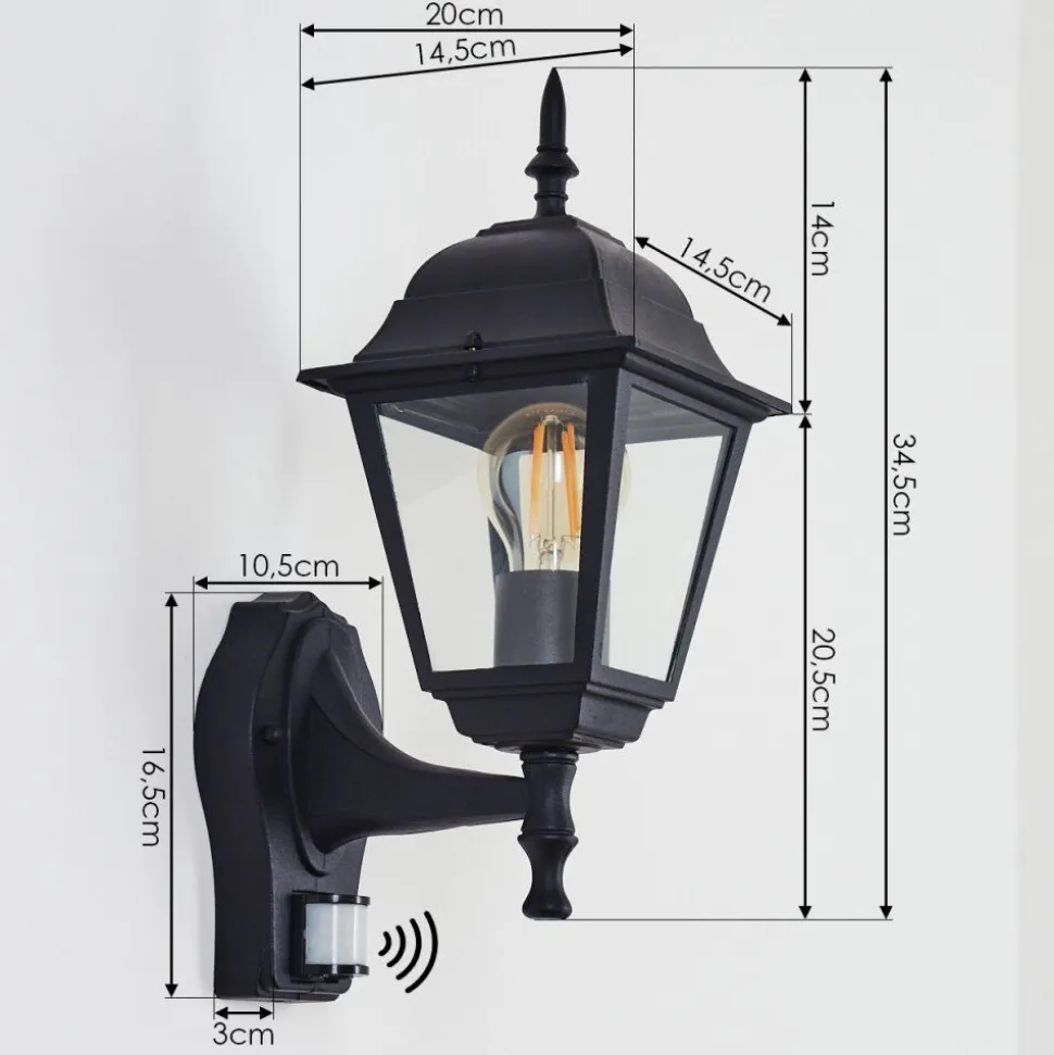 Applique Murale D'Exterieur Naofe Noir, 1 Lumiere, Detecteur De Mouvement