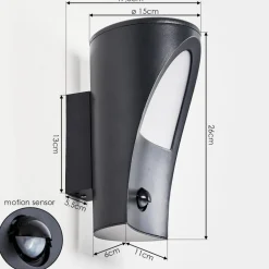 Applique Murale D'Exterieur Aria Anthracite, 1 Lumiere, Detecteur De Mouvement