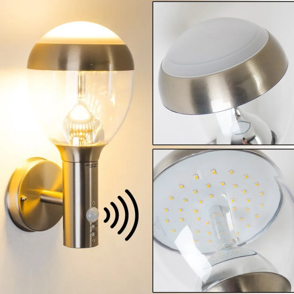 Applique Murale D'Exterieur Cordova Led Acier Inoxydable, 1 Lumiere, Detecteur De Mouvement