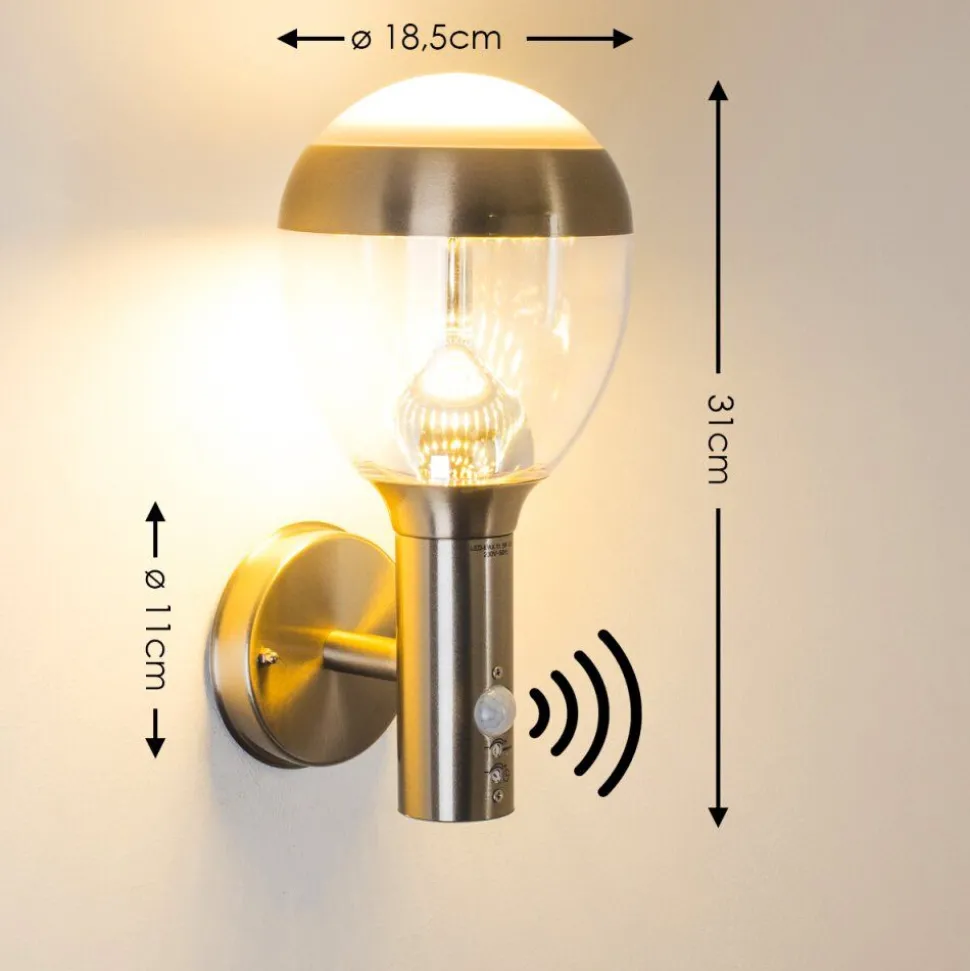 Applique Murale D'Exterieur Cordova Led Acier Inoxydable, 1 Lumiere, Detecteur De Mouvement